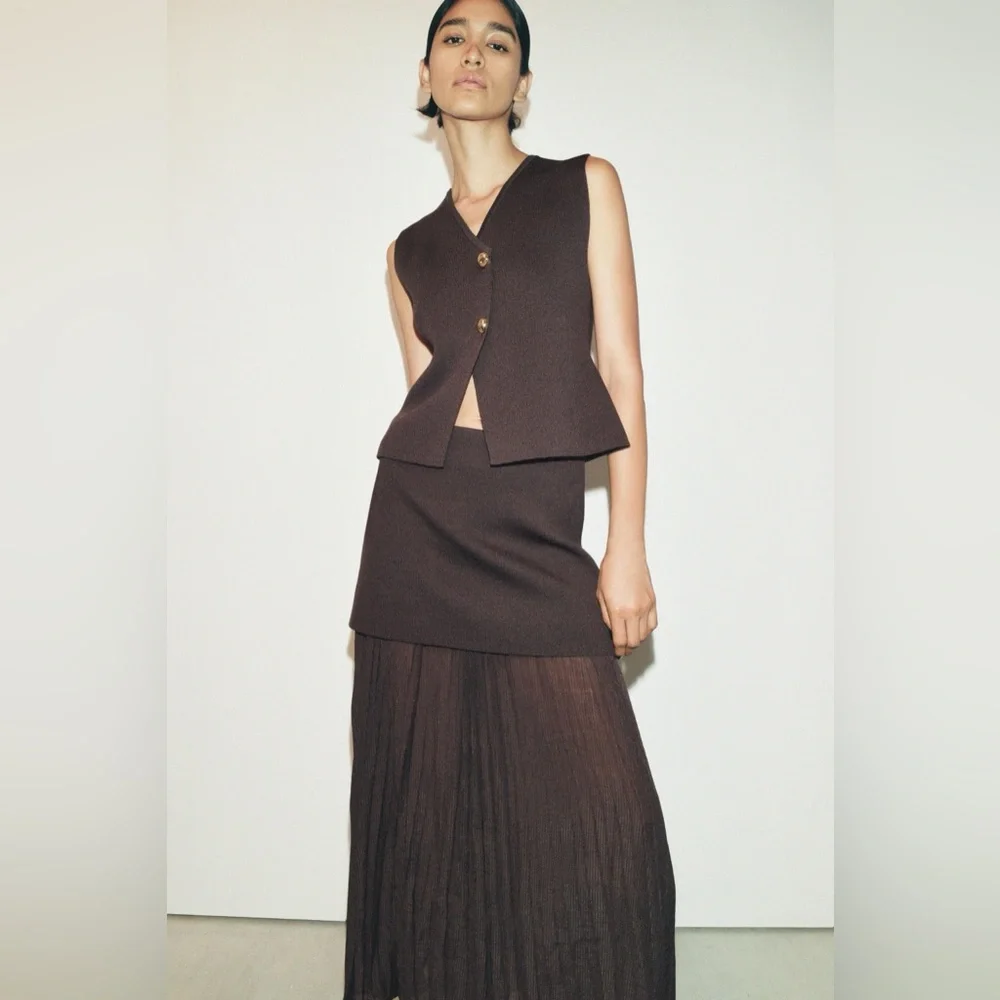 SOLD! Zara Mixed Pleated Skirt L - Picture 5 of 9